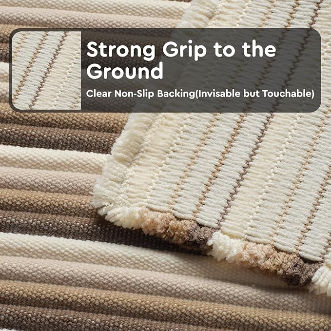 tchdio Striped Bath Mat Rug, Super Absorbent Non Slip Bath Mats for Bathroom Floor 3D Woven Gradient Bathroom Mat with Tassels Machine Washable Bathroom Rugs Beside Tub, 17" x 24", Brown