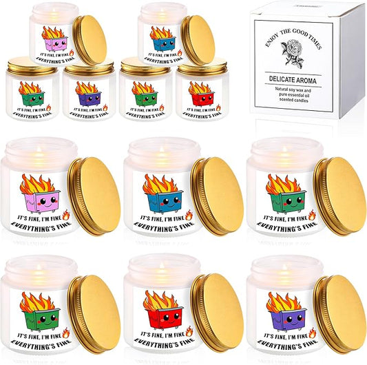 12 Pack Funny Farewell, Leaving, Goodbye, New Job Retirement Appreciation Gifts for Coworker Dumpster Fire Scented Aromatherapy Candles for Employee Friends 6 Fragrances Soy Wax Candles