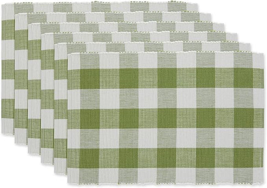 DII Buffalo Check Collection, Classic Farmhouse Placemat Set, 13x19, Antique Green, 6 Piece