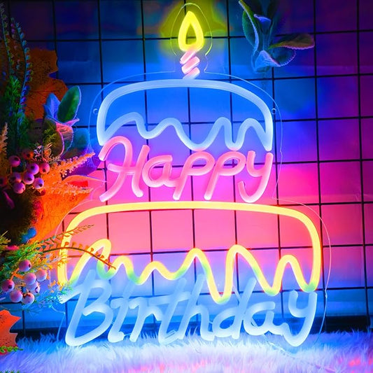 Happy Birthday Neon Sign Led Neon Lights Pink Neon Sign for Bedroom Led Sign USB Powered Neon Signs for Wall Decor Dimmable for Christmas Thanksgiving Birthday Party Girls Gifts
