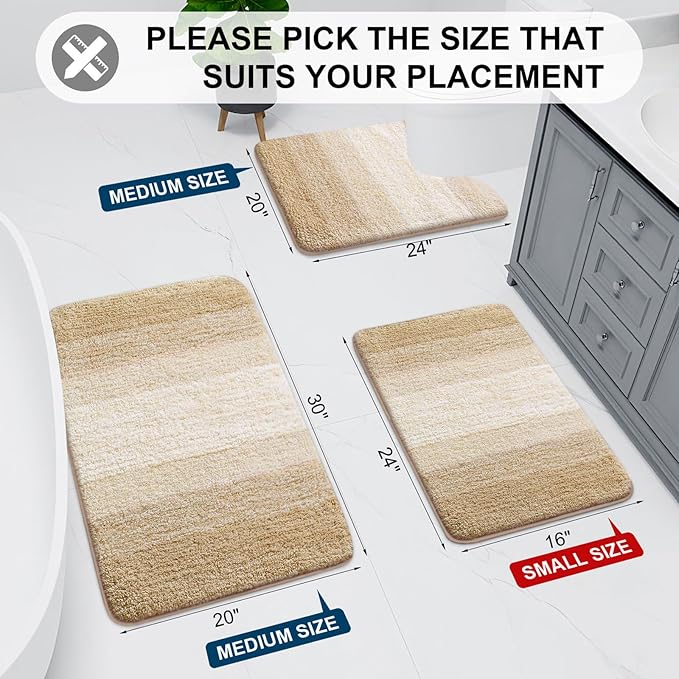 Arotive Microfiber Bathroom Rugs, Shaggy Soft and Absorbent Bath Rug, Non-Slip, Thick Plush Machine Washable Dry Bath Mats for Bathroom, Tub and Shower, 59x24, Camel