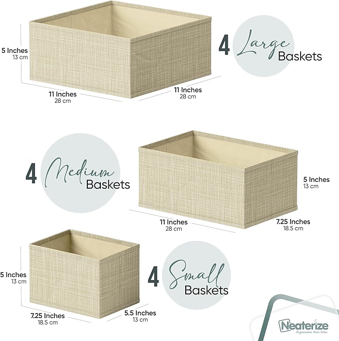 Drawer Organizer Clothes Set of 12 Beige - Dresser Organizer For Nursery, Bedroom, Closet - The Perfect Baby Clothes Organizers and Storage & General Nursery Organization or Dresser Drawer Organizers