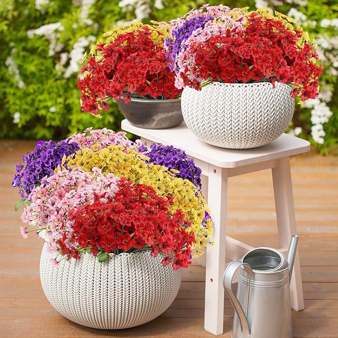 10 Bundles Artificial Flowers Outdoor, Faux Flowers UV Resistant with Plastic Plants, Faux Silk Flowers for Outdoors Outside Front Porch Hanging Planter Window Box Garden Decoration(Yellow)