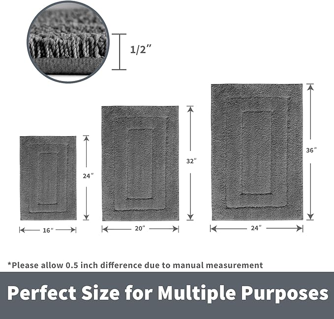 GRANNY SAYS Gray Bathroom Rugs Non Slip, Bath Mats for Bathroom, Super Soft and Water Absorbent, Microfiber Washable Bath Rugs for Floor, Tub and Shower, 16" x 24" Dark Gray