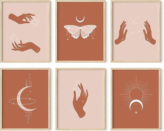HAUS AND HUES Astrology Posters and Celestial Decor - Sun and Moon Art Astrology Wall Decor, Sun Wall at Posters Spiritual Boho Prints Wall Art, Astrology Wall Art Boho Art Prints (Beige Frame, 11x14)