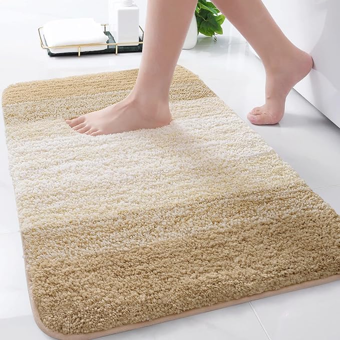Arotive Microfiber Bathroom Rugs, Shaggy Soft and Absorbent Bath Rug, Non-Slip, Thick Plush Machine Washable Dry Bath Mats for Bathroom, Tub and Shower, 30x20, Camel