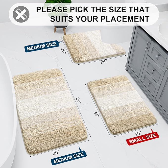 Arotive Microfiber Bathroom Rugs, Shaggy Soft and Absorbent Bath Rug, Non-Slip, Thick Plush Machine Washable Dry Bath Mats for Bathroom, Tub and Shower, 59x24, Light Beige