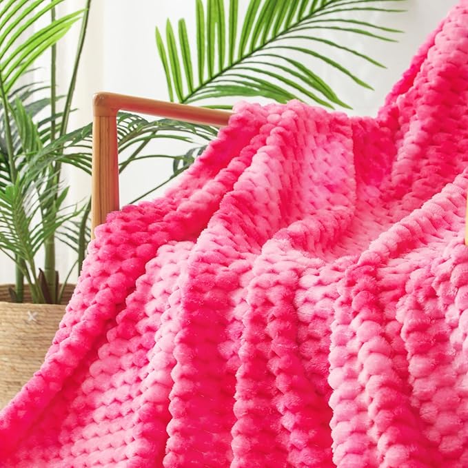 Exclusivo Mezcla Twin Size Soft Fleece Blanket, 60x80 Inches Stylish Jacquard Velvet Blanket for Bed, Fuzzy Cozy Lightweight for All Season, Tie-dye Hot Pink