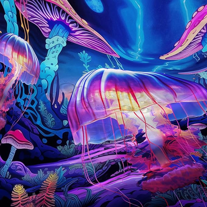 AILONEN Magic Mushroom Shower Curtain,Cartoon Jellyfish Shower Curtain Set for Bathroom,Natural Fungal Bathroom Curtain for Kids Girl,Boho Style Waterproof Fabric Bath Curtain with Hooks, 36" W*72" H