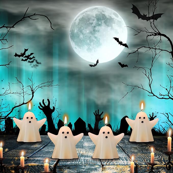 Jutom 10 Pieces Spooky Ghost Candles for Halloween Party Decor