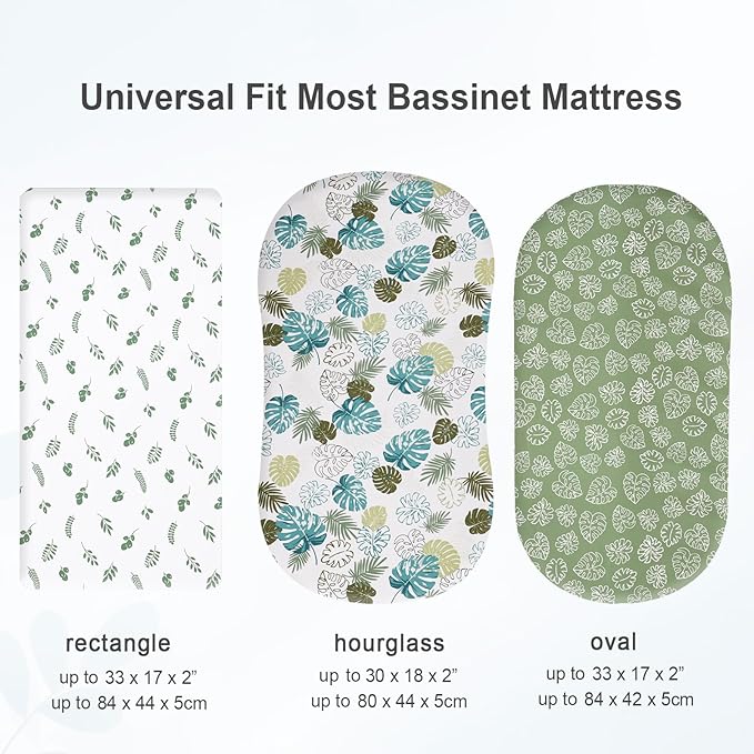 david's kids 3 Pack Bassinet Sheets, Ultra Soft Breathable Comfortable Baby Sheet Set for Boys Girls Neutral, Univeral Fit for Most Cradle and Bassinet Mattress, Leaf
