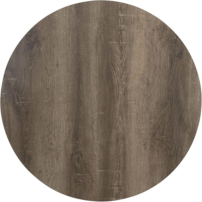 Household Essentials Jamestown Round Coffee Table Ashwood Rustic Wood Grain and Black Metal 31.5 x 31.5, Taupe