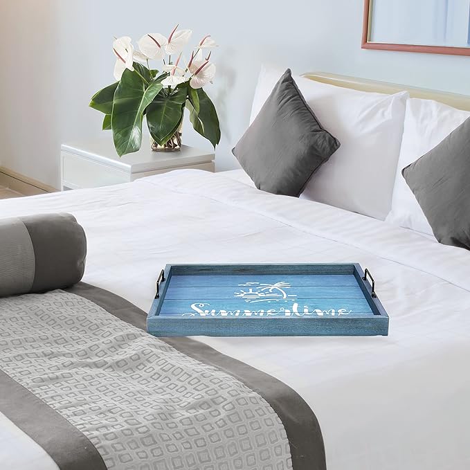 Elegant Designs Decorative Wood Serving Tray w/Handles, 15.50'' x 12'', Summertime, Blue (HG2000-BST)