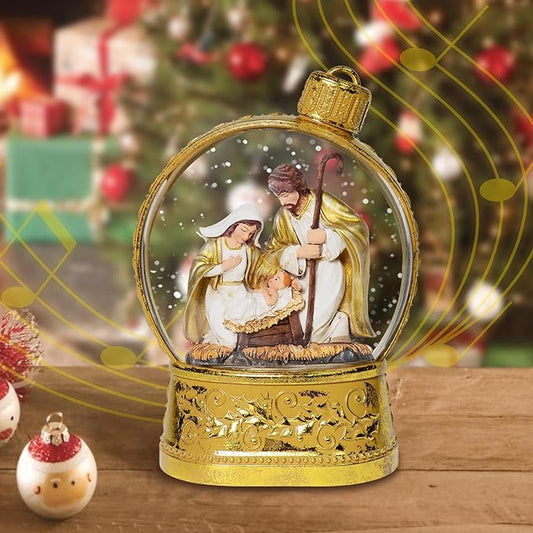 Christmas Snow Globes, 6.7" Nativity Glitter Water Lantern with Song, 6H Timer Battery & USB Powered Music Box for Christmas Decorations Indoor