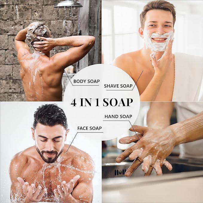 Rinse & Robust Mens Bar Soap Bath Bar Soap 3Pack Handmade Natural Soap Bar Set Cleansing Bar Moisturizing&Exfoliating Scrub Soap Fathers Day Gift Set | Leather, Sandalwood, Teakwood | 3.5 oz of 3 Bars