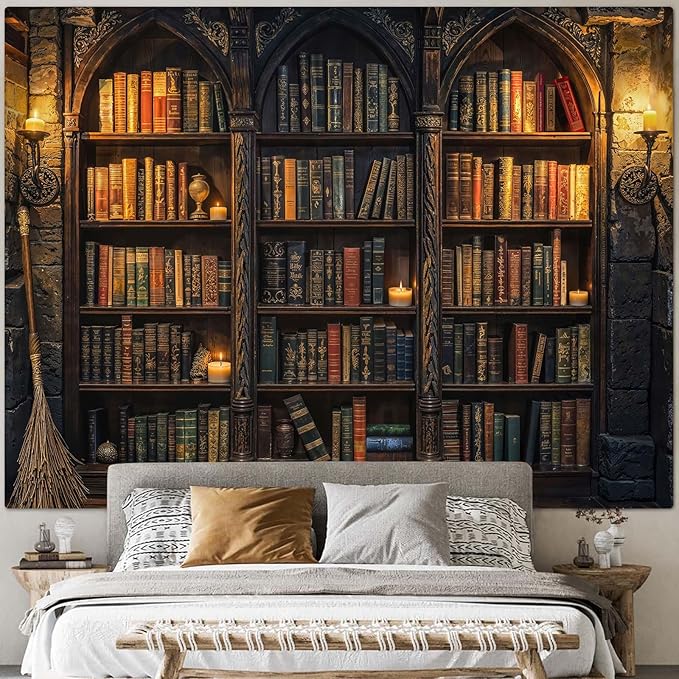Lunerfex Vintage Bookshelf Library Tapestry Wall Decor Tapestry for Bedroom Art Tapestries Wall Hanging for Bedroom Living Room Bookshelf03 60"x80"