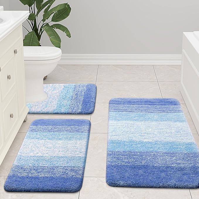 Arotive Microfiber Bathroom Rugs, Shaggy Soft and Absorbent Bath Rug, Non-Slip, Thick Plush Machine Washable Dry Bath Mats for Bathroom, Tub and Shower, 70x24, Light Royal Blue