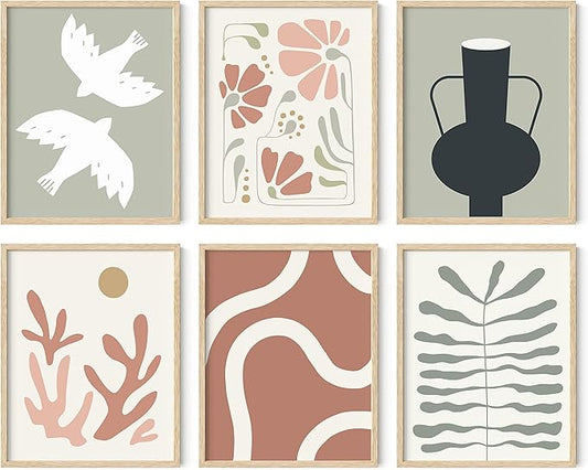 HAUS AND HUES Boho Pictures Wall Decor - Mid Century Modern Wall Art, Neutral Aesthetic, Botanical Wall Art Framed, Coral Artwork Wall Decor, Gallery Wall Frame Set (Framed Beige 11x14)
