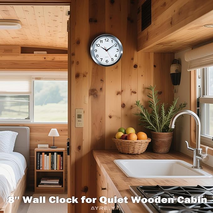 AYRELY® Wall Clock – 8 Inch Metal Decorative Modern Analog Clock, Silent Non-Ticking Battery Operated Small Classic Wall Clocks for Kitchen, Living Room, Bedroom, Office, Bathroom（Classic-8in）