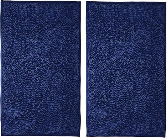 Bathroom Rugs Sets 2 Piece Washable, Luxury ，Chenille Bath Mat Set, Soft Plush Anti-Slip Rectangular Bath， Rug Super Absorbent. (Navy Blue, 32"x20"+32"x20")