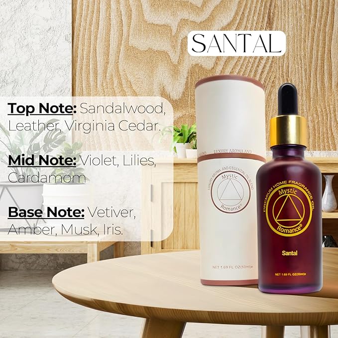 Mystic Romance Santal Premium Home Fragrance Oil - for Aroma Oil Diffusers and Burner Oil Lamps (50ml, Glass)