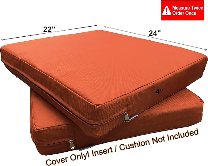 2 Pack 24X22X4 Inch Outdoor Water-Resistant Cushion Pillow Replacement Covers Only with Zipper for Patio Furniture, Sofa, Loveseat, Deep Seat Chair in Rust Color