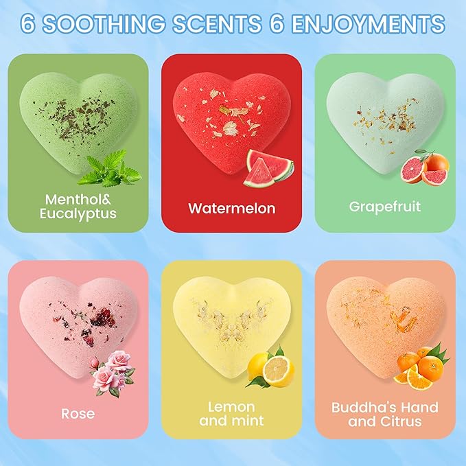 Heart-shaped Bath Bombs Gift Set Handmade Natural Bath Bomb for Women Floating Bubble with Pure Essential Oil for Self Care & SPA Relaxation, Birthday Mothers Day Valentines Christmas Gifts Girlfriend