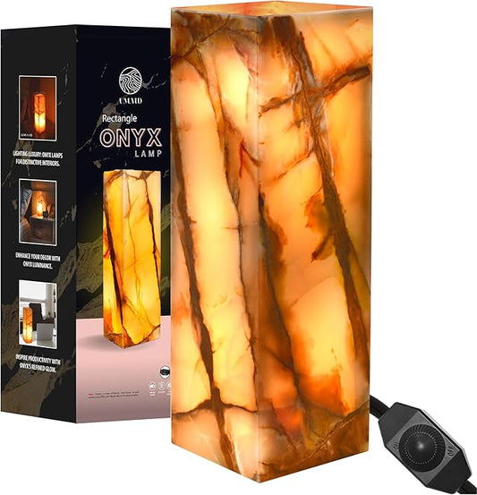 UMAID Father's Day Gifts for Dad Handcrafted Onyx Marble Table Lamp with Warm Amber Glow, Dimmable Cord & Bulb, Modern Home Decor for Bedroom, Desk, Office, Living Room, or Bedside - Luxury Touch