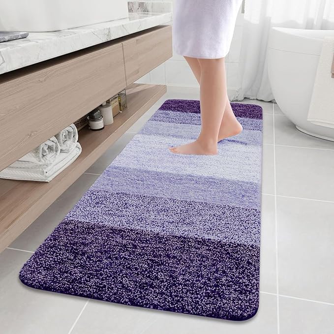 Arotive Microfiber Bathroom Rugs, Shaggy Soft and Absorbent Bath Rug, Non-Slip, Thick Plush Machine Washable Dry Bath Mats for Bathroom, Tub and Shower, 70x24, Dark Purple