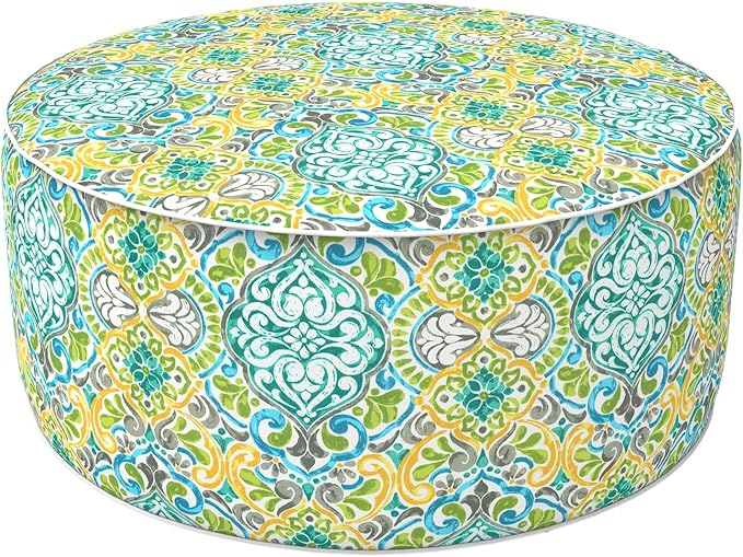 LVTXIII Indoor/Outdoor Inflatable Ottoman, D31 x H14 Inch Large Round Ottoman, All Weather Foot Rest Stool, Portable Footrest for Patio, Garden, Camping and Home - Damask Green