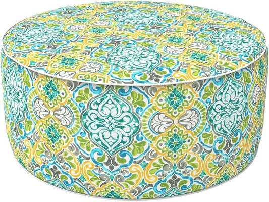 LVTXIII Indoor/Outdoor Inflatable Ottoman, D31 x H14 Inch Large Round Ottoman, All Weather Foot Rest Stool, Portable Footrest for Patio, Garden, Camping and Home - Damask Green