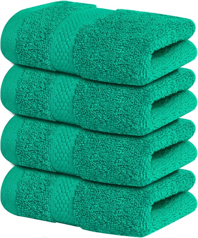 Infinitee Xclusives Premium 100% Cotton Wash Cloths for Showering - Pack of 4, (12x12) Inches - Highly Absorbent, Soft Face Towels, Washcloths Perfect for Bathroom, Hotel, Gym |Vivid Green|