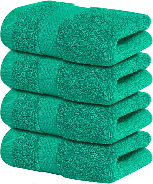 Infinitee Xclusives Premium 100% Cotton Wash Cloths for Showering - Pack of 4, (12x12) Inches - Highly Absorbent, Soft Face Towels, Washcloths Perfect for Bathroom, Hotel, Gym |Vivid Green|