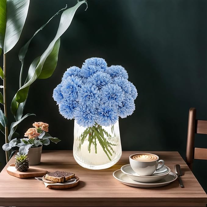Kimura's Cabin 20Pcs Blue Fake Silk Chrysanthemum Artificial Ball Flowers Faux Mums Flowers Wedding Arrangements Decor Bouquets Home Festival Table DIY Decoration Center (Blue)
