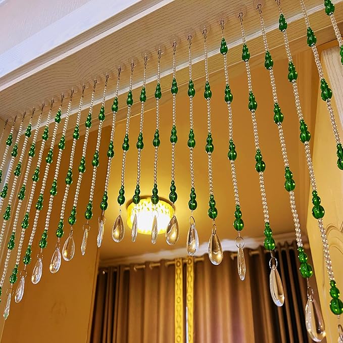 Hanging Glass Door Beads Beaded Curtains Valance Self-Adhesive for Doorways Crystals Stran Arched Windows, Clear Crystal Room Bead Partition Curtain Door Frame Beads for Doorways Closets 2