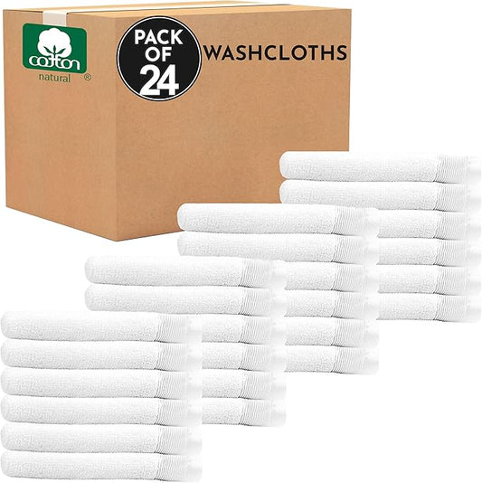 California Design Den Bulk Pack of 24 Washcloths - 100% Cotton, Soft, Quick-Dry & Highly Absorbent, Premium Towels for Hotel, Spa and Bathroom (13" x 13" - White)