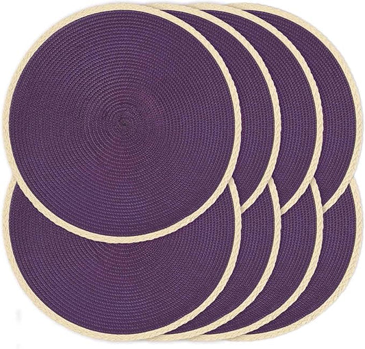 Noctiflorous Round Braided Placemats Set of 8 Table Mats 15 Inches Washable Heat Resistant for Dining Table Non-Slip Indoor Outdoor Place Mats for Easter(01 Lavender Purple 8)