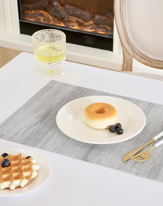 Leetaltree Lightsteel Black Placemats Set of 4 - Heat Resistant Non-Slip Place mats for Dining Table, Washable Durable PVC Vinyl Woven Table Mats (Lightsteel Black, 4)