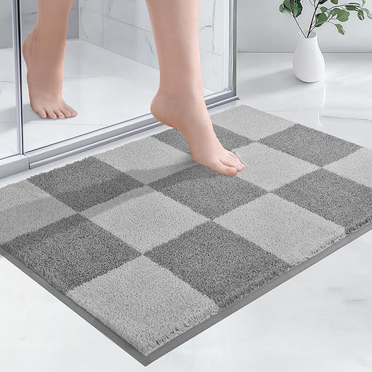 PURRUGS Bathroom Rug Non-Slip Machine Washable 24" x 36", Super Absorbent and Quick-Dry Bath Mat, Extra Soft and Plush Bath Rug for Shower, Bathtub and Sink, Light Grey & Grey