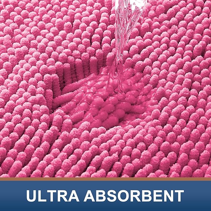 Smiry Luxury Chenille Bathroom Rugs 59x20, Extra Soft and Absorbent Shaggy Bath Mat, Machine Washable, Non-Slip Plush Carpet Runner for Tub, Shower, and Floor, Home Decor Accessories, Hot Pink