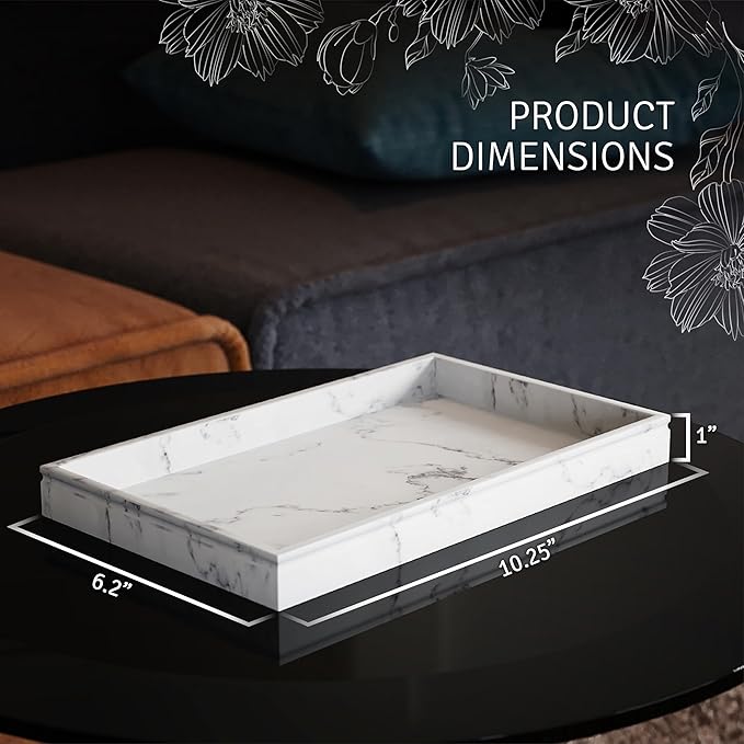 Creative Scents White Marble Tray for Bathroom - Decorative Bathroom Tray Countertop - Small Rectangle Perfume Vanity Trays for Bathroom - Marble Bathroom Accessories