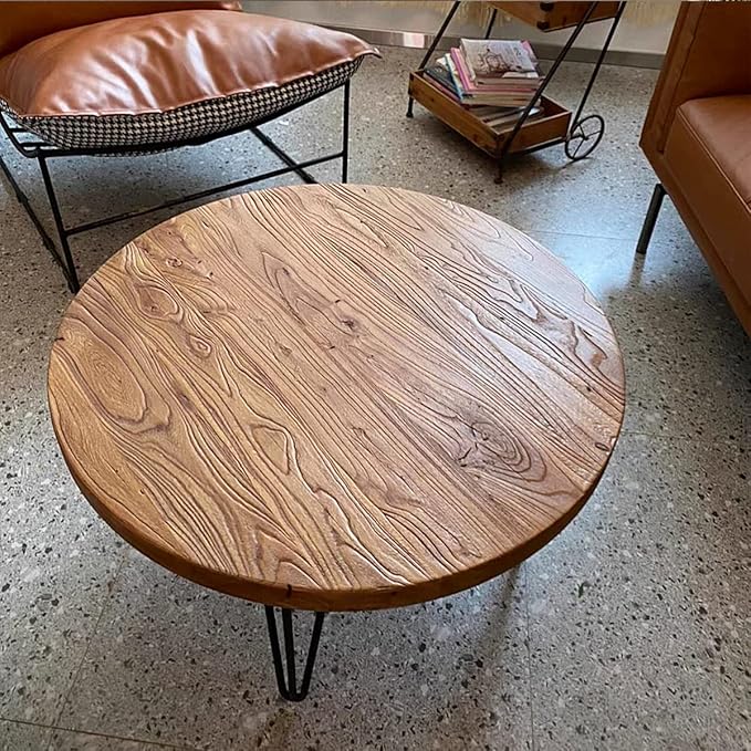 Rustic Round Old Elm Coffee Table Solid Wood Coffee Table for Living Room,27.25'' W x 27.25'' D x 16'' H