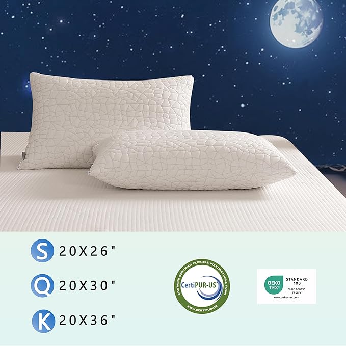 Shredded Memory Foam Pillow, King (1-Pack), Adjustable Bed Pillow for Side Back Stomach Sleepers,Comfy Cooling Pillow for Sleeping with Washable Cover…