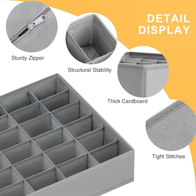 Joyoldelf Sock Organizer Drawer Organizer - Underwear Organizer, 24 Cell Collapsible Closet Organizers and Storage Sock Holders Organizers for Storing Socks, Ties, Belts 6 Pack