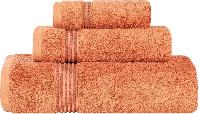 Superior Egyptian Cotton 3-Piece Towel Set, Assorted Towels for Home Bathroom, Master Bath, Decor Essentials, Includes 1 Bath, 1 Hand, 1 Face Towel/Washcloth, Quick Dry, Absorbent, Caramel Brown