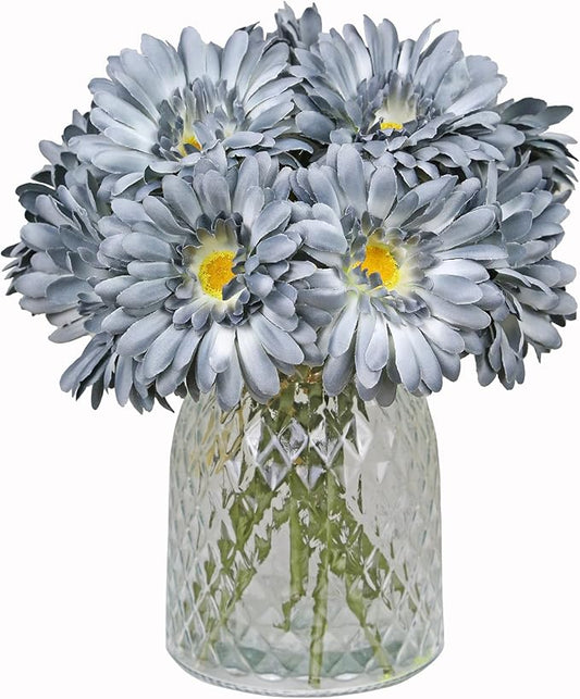 TOPIA Artificial African Daisies Flowers African Daisy Silk Flowers Artificial Gerbera Daisies Pack of 10 (Grey)