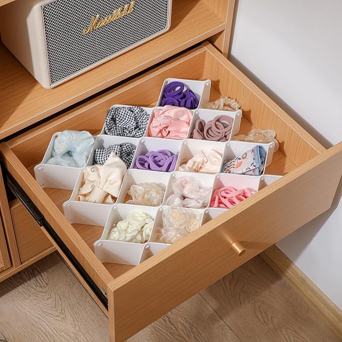 ROUFA Sock Drawer Organizer for Dresser, Honeycomb Underwear Dividers for Women, Panty Separator for Bras, Socks, Belt and Leggings (12pcs.White)