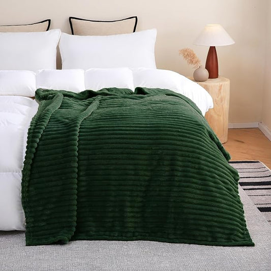 Green Fleece Throw Blanket 108”×90” for Couch Sofa Bed,Super Soft Cozy Plush Microfiber Flannel Blanket with Stripes Design Lightweight for Adults,Woman,Girls