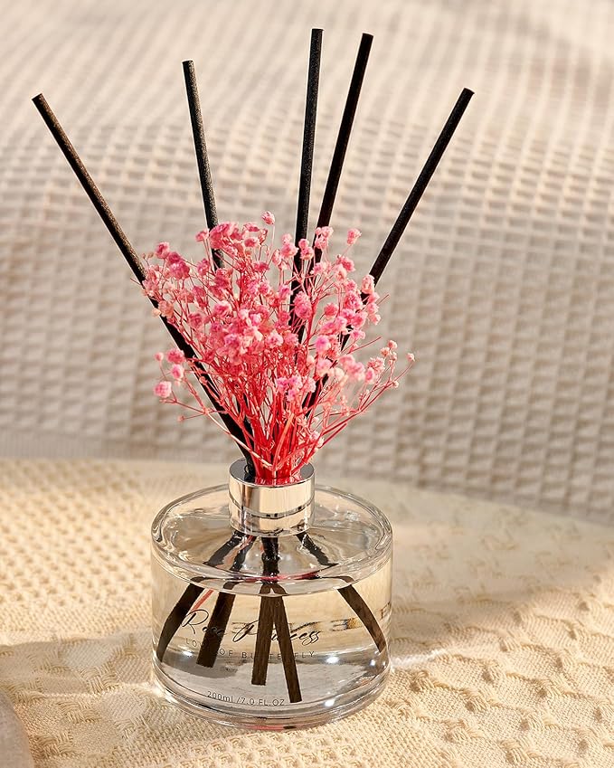 M&SENSE Reed Diffuser Set with 7 Sticks | 7.0oz Fresh Bergamot & Citrus Scent, Long Lasting Floral Oil Diffuser Flame Free Fragrance Diffuser for Shelf Décor with Baby's Breath Flower