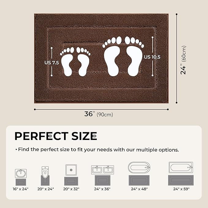 GRANNY SAYS Bathroom Rugs Non Slip 36" x 24", Bath Mats for Bathroom, Super Soft and Water Absorbent, Microfiber Washable Bath Rugs for Shower Room Floor, Tub, Brown